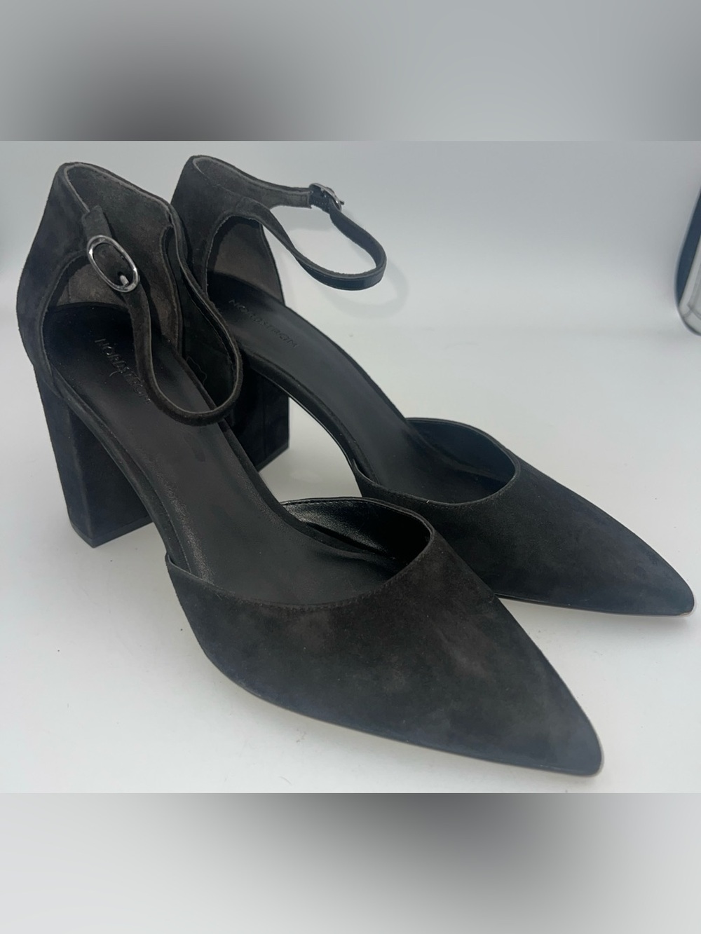 NORDSTROM Paola-Lea Leather Suede Pump Block Heel Ankle Strap Women’s Size 8.5
